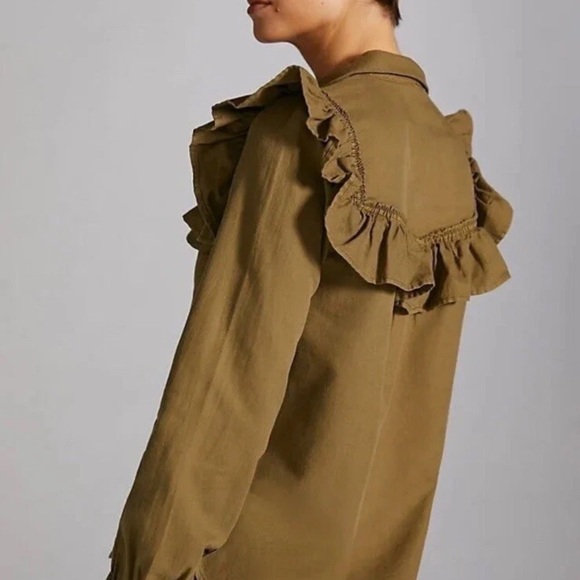ANTHROPOLOGIE Pilcro Ruffle Button Down Blouse Top Green - Picture 2 of 8